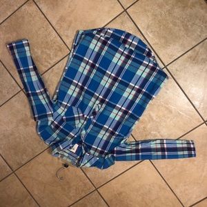 A blue, mint green and hot pink flannel.